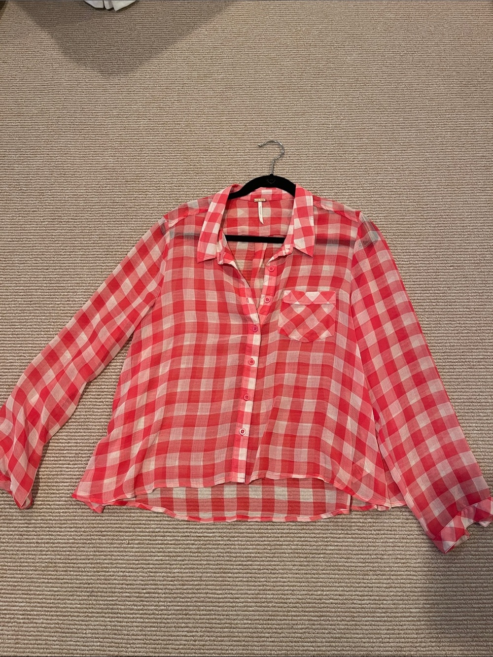 Free People Pink and White Gingham Button-Down Shirt